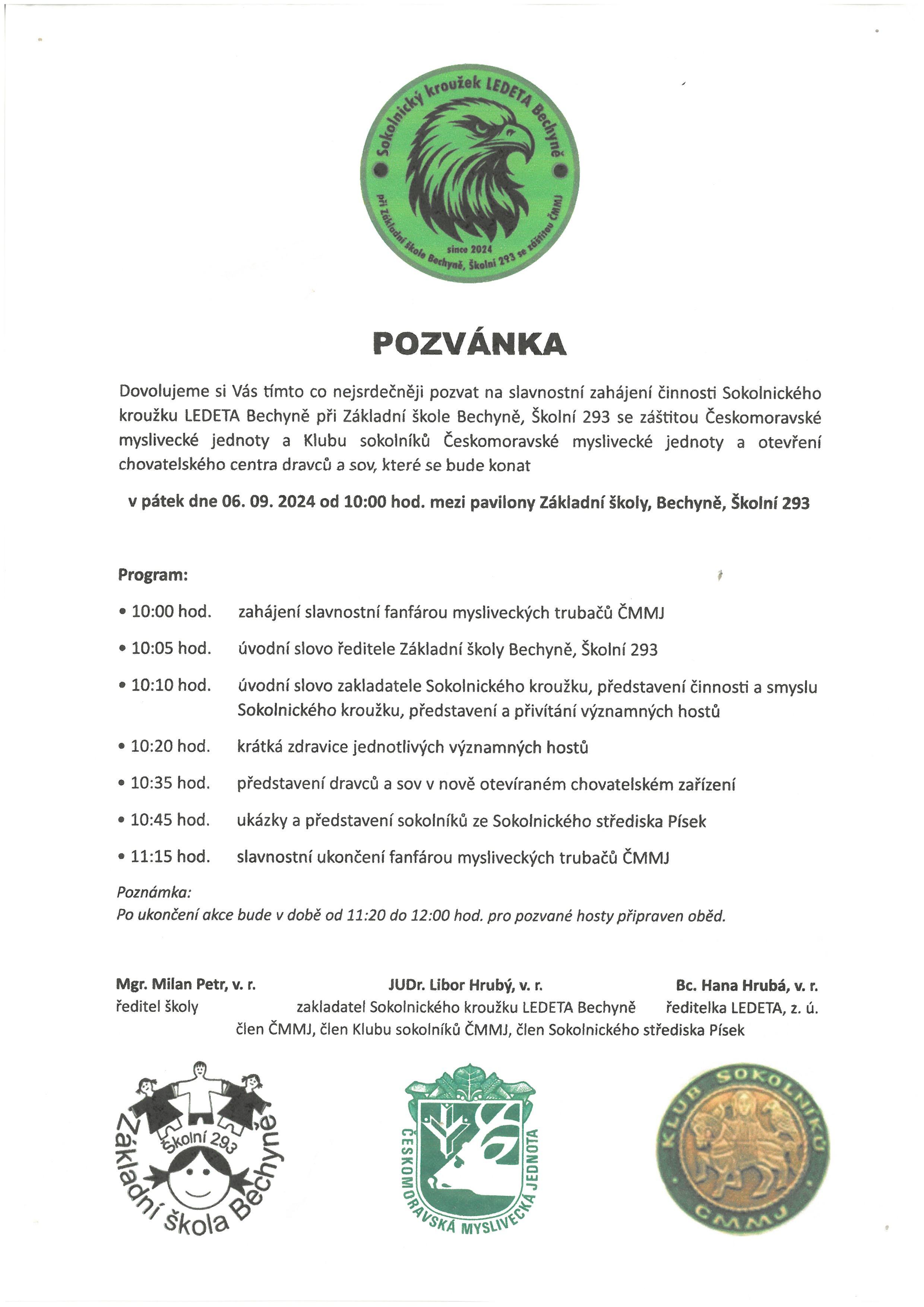 Pozvánka zahájení činnosti Sokolnického kroužku