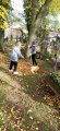 hrabání  listí na hřbitově